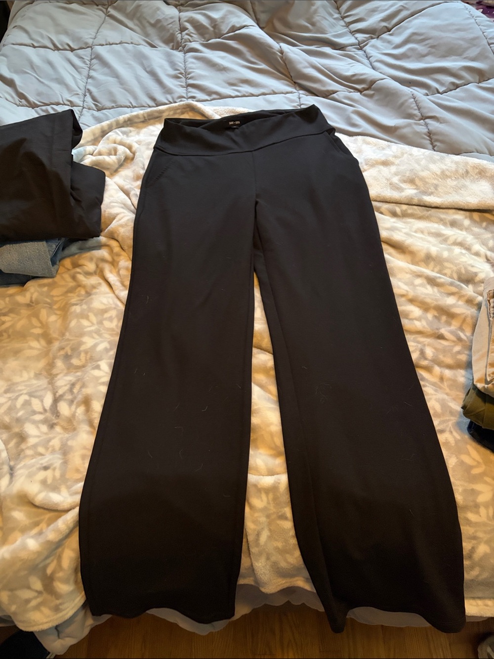 Wide-Leg Black Ponte Pants with Comfort Waistband